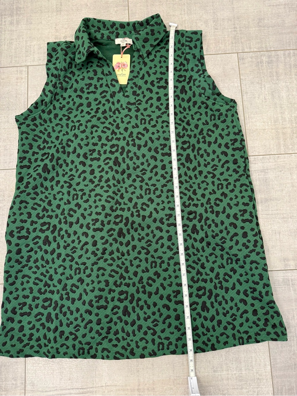 Entro Women Green Leopard Print Shift Shirt Dress Sleeveless Collared Size XL - Picture 9 of 9